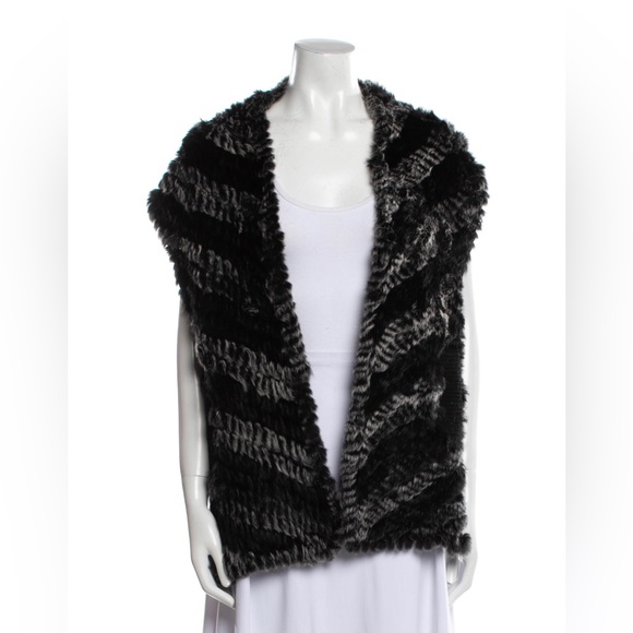 Marc by Marc Jacobs Wool striped rabbit Fur Jacket cape - Picture 1 of 9